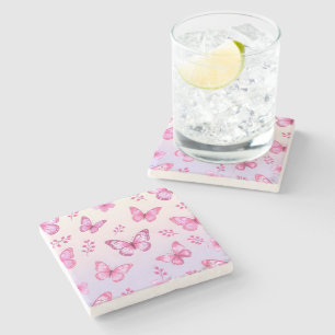 Dessous-de-verre En Pierre Papillons roses et motif de fleurs