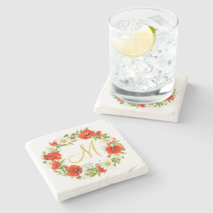 Dessous-de-verre En Pierre Papillons rouges Marguerites jaunes blancs Fleur W