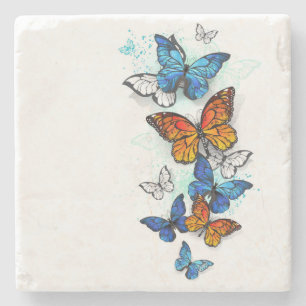 Dessous-de-verre En Pierre Papillons volants Morpho et Monarch