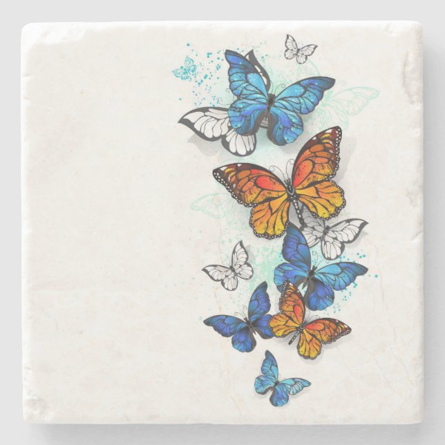Dessous-de-verre En Pierre Papillons volants Morpho et Monarch (Devant)