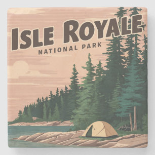 Dessous-de-verre En Pierre Parc national de vintage Isle Royale Camping Art