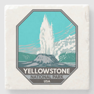 Dessous-de-verre En Pierre Parc national de Yellowstone Castle Geyser Vintage