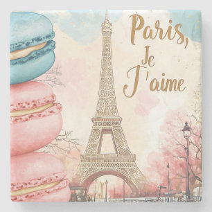Dessous-de-verre En Pierre Paris, Je T'aime - Tour Eiffel avec Macarons