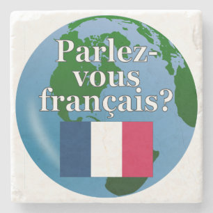 Dessous-de-verre En Pierre Parles-tu français ? en français. Drapeau et globe