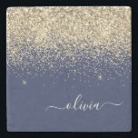 Dessous-de-verre En Pierre Parties scintillant Bleu de la Marine d'or Script<br><div class="desc">Parties scintillant bleu marine et or étincelle Script Monogramme Nom Carrelage en pierre. Cela rend la remise de diplômes parfaite,  doux 16 ans,  mariage,  douche nuptiale,  anniversaire,  baby shower ou cadeau de fête de bachelorette pour quelqu'un qui aime le luxe glam et les styles chic.</div>