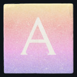 Dessous-de-verre En Pierre Parties scintillant rose violet et monogramme étin<br><div class="desc">Gold,  rose et violet Rainbow Pastel Ombre Faux Parties scintillant et Sparkle Elegant Carrelage en Pierre. Ces Carreaux de pierre peuvent être customisés pour inclure votre nom initial et prénom.</div>