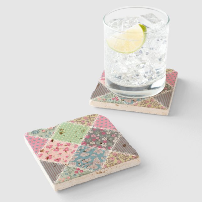 Dessous-de-verre En Pierre Pastel Floral Quilt Carré (Côté)