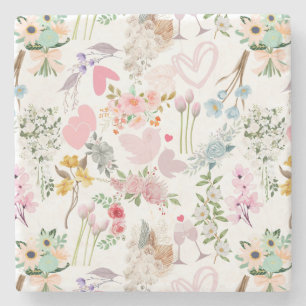 Dessous-de-verre En Pierre Pastel Mariage ornements motif 02