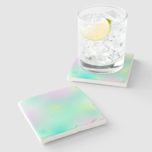 Dessous-de-verre En Pierre Pastel Pale Turquoise Rose Art Abstrait