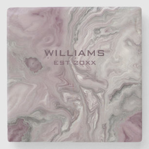 Dessous-de-verre En Pierre Pastel rose Gris Gris Texture de marbre Personnali