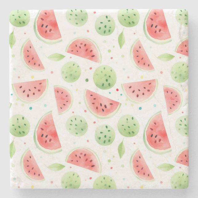 Dessous-de-verre En Pierre Pastèque rouge verte blanche Anniversaire (Devant)