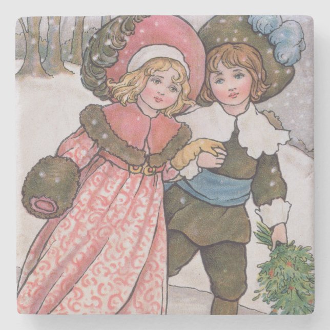 Dessous-de-verre En Pierre Patinage de fille et de garçon (Devant)