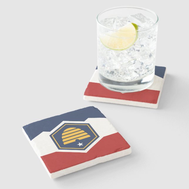 Dessous-de-verre En Pierre Patriotic stone coaster with Flag of Utah, USA (Côté)