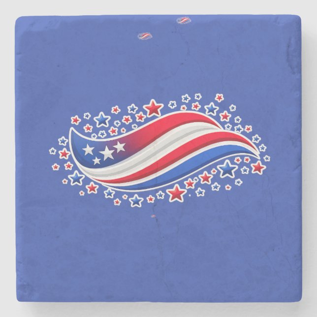 Dessous-de-verre En Pierre Patriotic Wavy American Flag with Stars | Red Whit (Devant)
