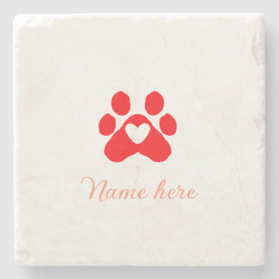 Dessous-de-verre En Pierre Patte de chien cœur rouge animal familier ajouter 