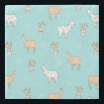 Dessous-de-verre En Pierre Patters de Cute Alpaca Llama<br><div class="desc">Mignonne motif de lamas et cactus d'Amérique du Sud. | © et ® Bigstock® - Tous droits réservés.</div>