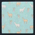 Dessous-de-verre En Pierre Patters de Cute Alpaca Llama<br><div class="desc">Mignonne motif de lamas et cactus d'Amérique du Sud. | © et ® Bigstock® - Tous droits réservés.</div>