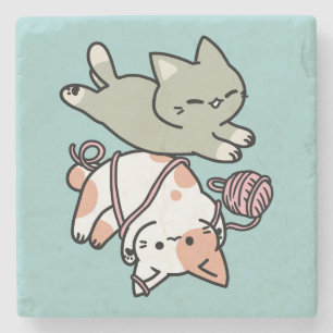 Dessous-de-verre En Pierre Pattes et Jeux – Illustration de Chat Adorable