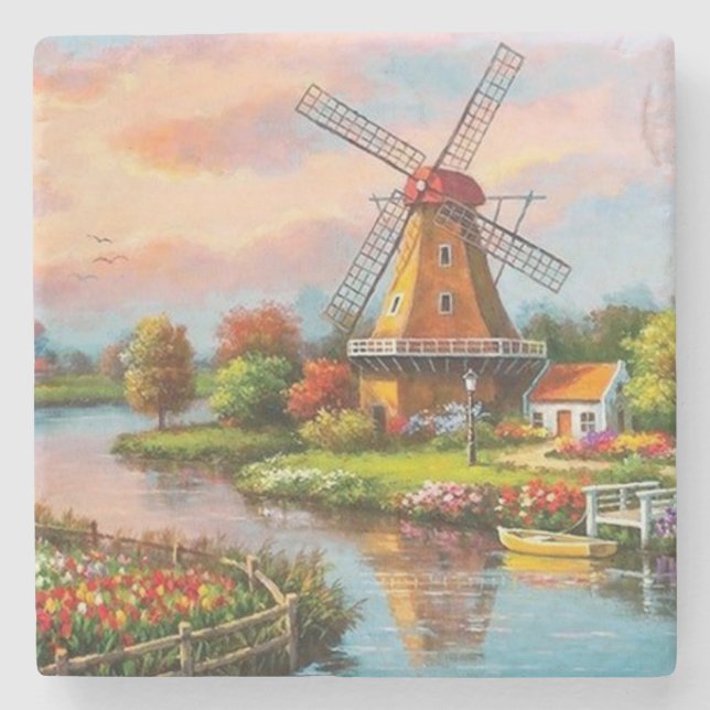 Dessous-de-verre En Pierre Pays Windmills Art (Devant)