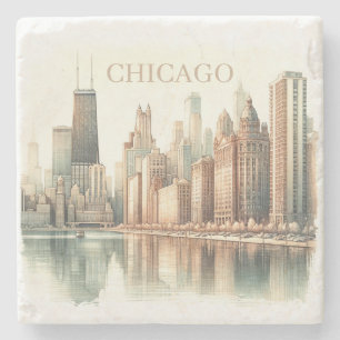 Dessous-de-verre En Pierre Paysage de Chicago Aquarelle Monument Photo Person