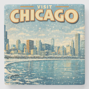 Dessous-de-verre En Pierre Paysage de Chicago et lac Michigan en hiver 