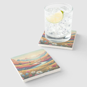 Dessous-de-verre En Pierre Paysage de montagne moderne au coucher du soleil v