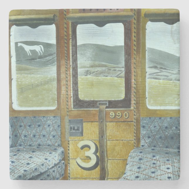 Dessous-de-verre En Pierre Paysage du train (par Eric Ravilious) (Devant)