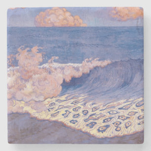 Dessous-de-verre En Pierre Paysage marin bleu, effet de vague, c.1893