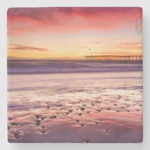Dessous-de-verre En Pierre Paysage marin et jetée au coucher du soleil, CA