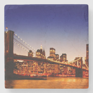 Dessous-de-verre En Pierre Paysage urbain de New York avec le pont au-dessus