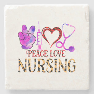 Dessous-de-verre En Pierre Peace Love Nursing - Cute Nurse Design
