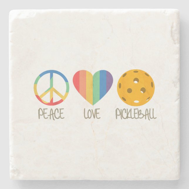 Dessous-de-verre En Pierre Peace Love Pickleball (Devant)