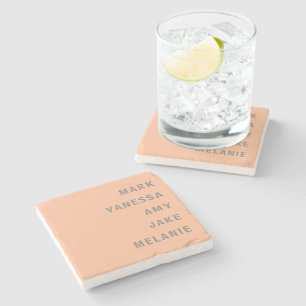 Dessous-de-verre En Pierre Peach Family Names Monogramme Texte gris minimalis