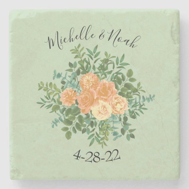 Dessous-de-verre En Pierre Peach Green Mariage Spring Pastel (Devant)