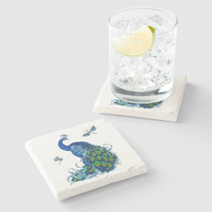 Dessous-de-verre En Pierre Peacock and Dragonfly Design Set