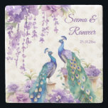 Dessous-de-verre En Pierre Peacock violet de mariage indien cadeaux<br><div class="desc">Aquarelle Peacock et fleurs violettes Mariage indien privilégie les cadeaux personnalisés dessous de verre en pierre monogrammed. Deux beaux paons fleurs de jasmin mauve glyteria suspendues fleurs et guirlandes décoration mariage personnalisée table de mariage dessous de verre pratiques</div>