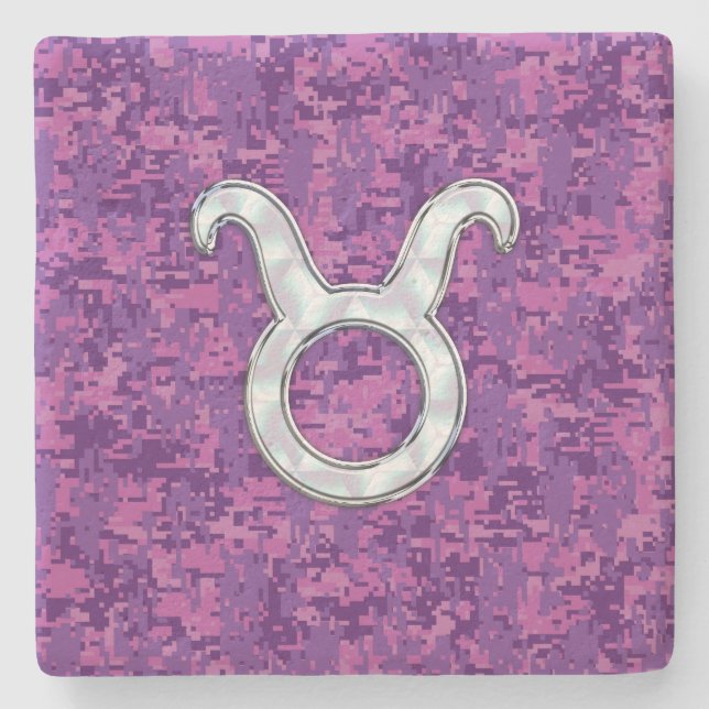 Dessous-de-verre En Pierre Pearle comme Taurus Zodiac Sign Fuchsia Camo numér (Devant)