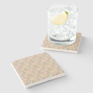 Dessous-de-verre En Pierre Pêcher Orange rose gris floral