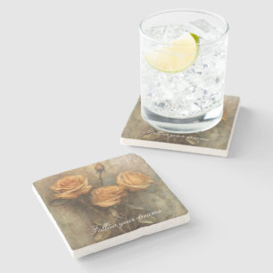 Dessous-de-verre En Pierre Pêcher Rose Floral Romantique