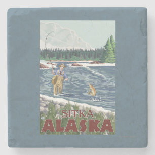 Dessous-de-verre En Pierre Pêcheur de mouche - Sitka, Alaska
