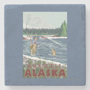 Dessous-de-verre En Pierre Pêcheur de mouche - Wrangell, Alaska