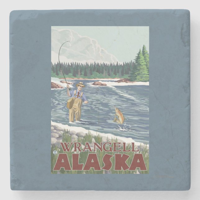 Dessous-de-verre En Pierre Pêcheur de mouche - Wrangell, Alaska (Devant)