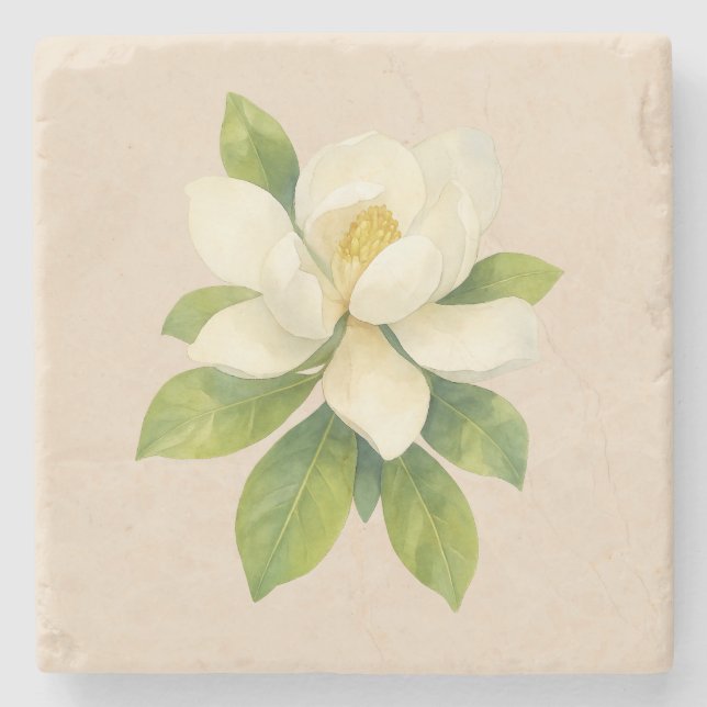 Dessous-de-verre En Pierre Peinture à fleurs de Magnolia (Devant)