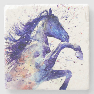 Dessous-de-verre En Pierre Peinture à l'aquarelle éclaboussée de cheval artis