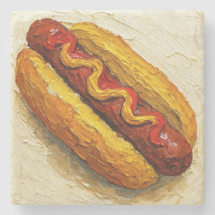 Dessous-de-verre En Pierre Peinture à l'huile Hot Dog (#1)
