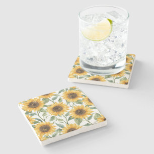 Dessous-de-verre En Pierre Peinture aquarelle florale jaune Tournesols