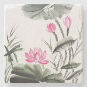 Dessous-de-verre En Pierre Peinture d'aquarelle de fleur de Lotus