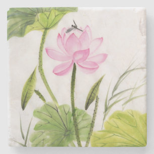 Dessous-de-verre En Pierre Peinture d'aquarelle de la fleur de Lotus 2