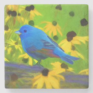 Dessous-de-verre En Pierre Peinture de Bunting Indigo - Art original pour ois