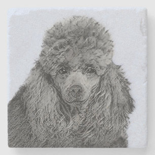 Dessous-de-verre En Pierre Peinture de caniche Miniature Jouet noir Art origi
